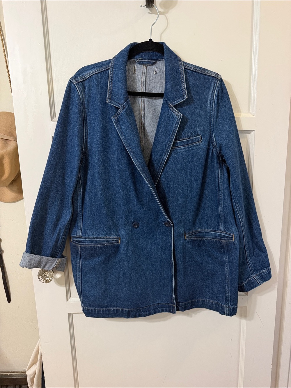 Madewell Double-Breasted Denim Blazer in Blue
